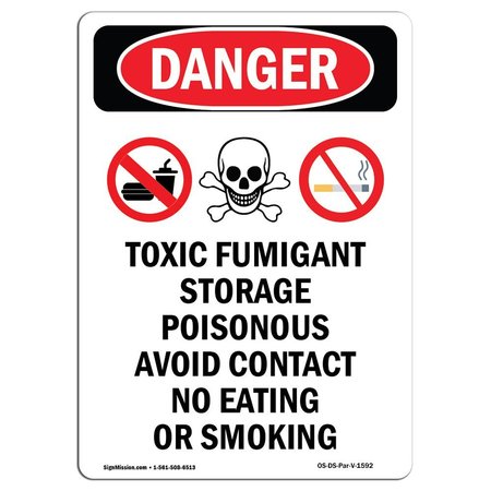 SIGNMISSION Safety Sign, OSHA Danger, 18" Height, Aluminum, Toxic Fumigant Storage, Portrait OS-DS-A-1218-V-1592
